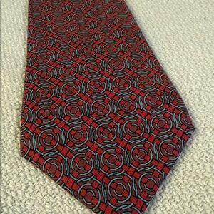 Authentic Hermes Red and Blue Geometric Tie - Excellent 100% Silk